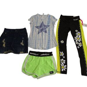 Lot of 4 Justice Shirt Daisy Leggings Neon Shorts Denim Skirt Girls Sizes M 10